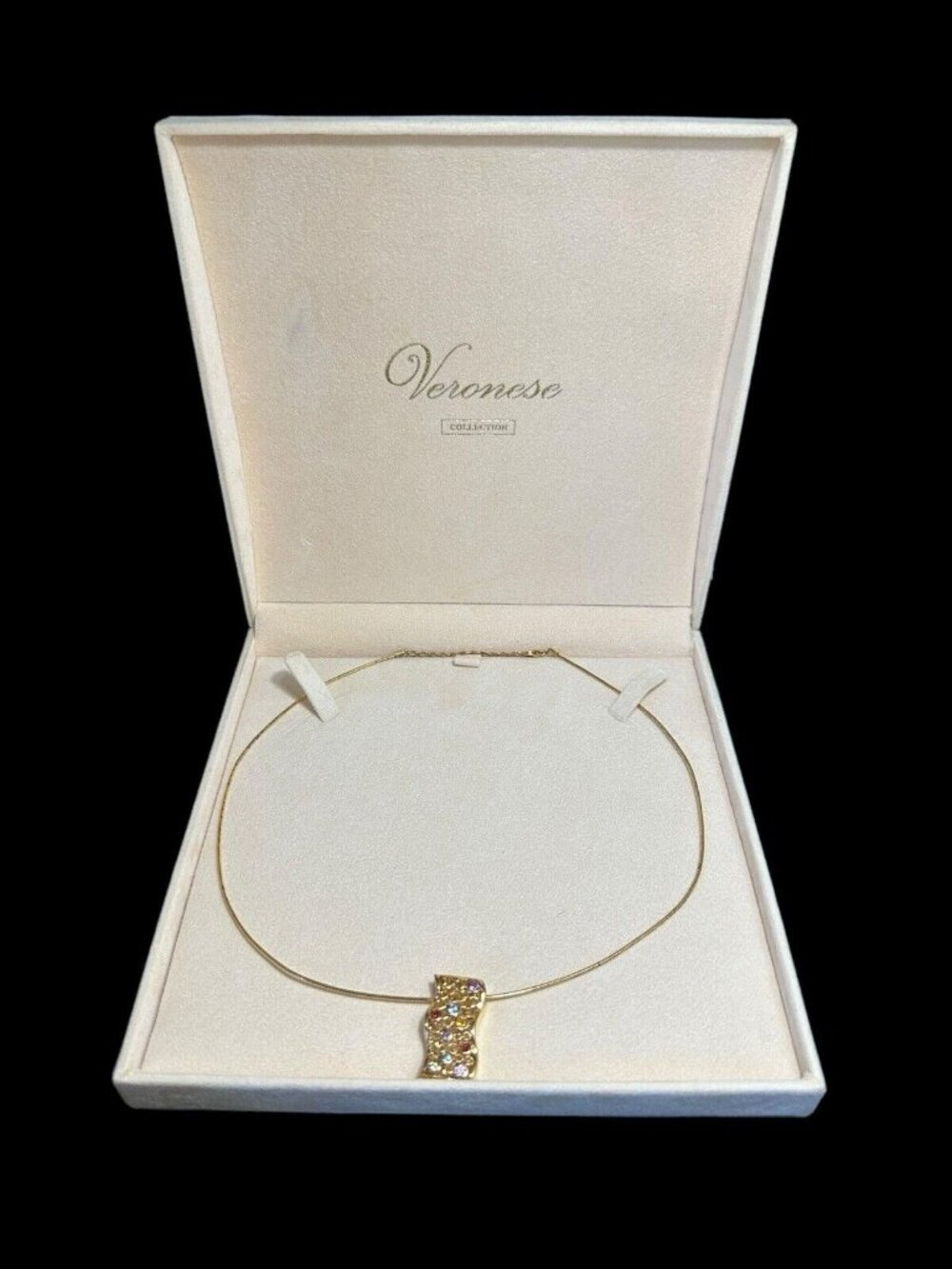 Signed Veronese 925 Multi Gemstone Adjustable Gold Over Sterling Necklace